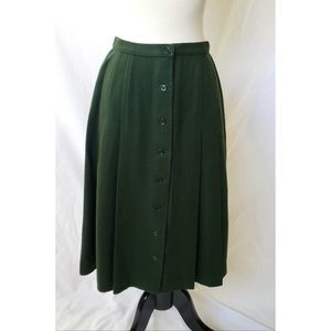 Vintage 90s Skirt Dark Green Midi Button Front